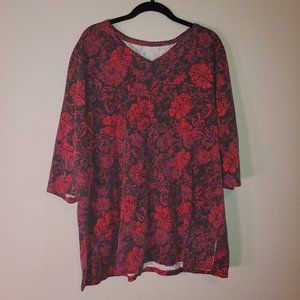 Floral V-Neck Catherine's Cotton Top - 3/4 sleeves